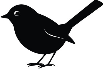 White Browed Fulvetta silhouette vector art illustration and minimal black and white design