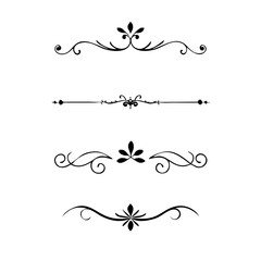 Vector dividers calligraphic line element.Set of Black Hand Drawn Rustic Doodle Design Elements. Decorative Floral Swirls, Scrolls, Text Frames, Dividers. Vintage Vector Illustration. 
