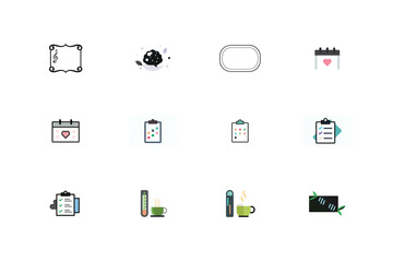 Collection of Flat Design Icons Featuring Music, Weather, Communication, Organization, and Well Being for Website or App Design