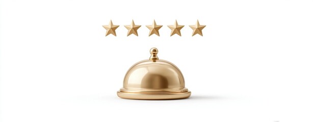 A golden hotel service bell with five gold stars above it, symbolizing luxury and top-rated hospitality service.