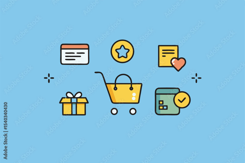 Wall mural flat vector icons set for web and mobile applications with symbols of internet, computer, business, 