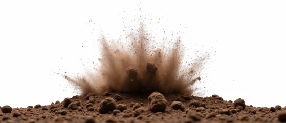 Explosive dust cloud rising from ground, creating dramatic scene with particles and debris