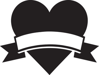 Heart with Blank Ribbon Banner Silhouette in Black | Love Badge Illustration Vector Format