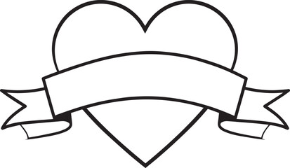 Heart with Blank Ribbon Banner Silhouette in Black | Love Badge Illustration Vector Format