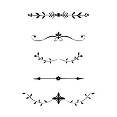 text dividers doodle set. Wedding decorative elements. Divider ornament, borders, floral, vintage line separators. Hand drawn vector illustration isolated on white background. Set page dividers.

