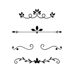 text dividers doodle set. Wedding decorative elements. Divider ornament, borders, floral, vintage line separators. Hand drawn vector illustration isolated on white background. Set page dividers.
