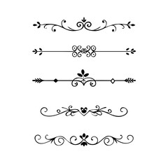 text dividers doodle set. Wedding decorative elements. Divider ornament, borders, floral, vintage line separators. Hand drawn vector illustration isolated on white background. Set page dividers.
