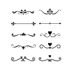 text dividers doodle set. Wedding decorative elements. Divider ornament, borders, floral, vintage line separators. Hand drawn vector illustration isolated on white background. Set page dividers.
