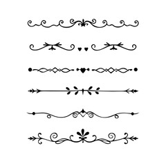 Obraz premium text dividers doodle set. Wedding decorative elements. Divider ornament, borders, floral, vintage line separators. Hand drawn vector illustration isolated on white background. Set page dividers. 