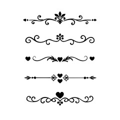 text dividers doodle set. Wedding decorative elements. Divider ornament, borders, floral, vintage line separators. Hand drawn vector illustration isolated on white background. Set page dividers.
