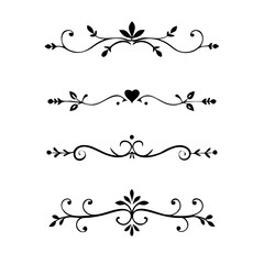 text dividers doodle set. Wedding decorative elements. Divider ornament, borders, floral, vintage line separators. Hand drawn vector illustration isolated on white background. Set page dividers.
