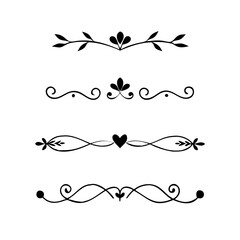 text dividers doodle set. Wedding decorative elements. Divider ornament, borders, floral, vintage line separators. Hand drawn vector illustration isolated on white background. Set page dividers.
