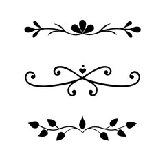 text dividers doodle set. Wedding decorative elements. Divider ornament, borders, floral, vintage line separators. Hand drawn vector illustration isolated on white background. Set page dividers.
