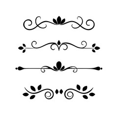text dividers doodle set. Wedding decorative elements. Divider ornament, borders, floral, vintage line separators. Hand drawn vector illustration isolated on white background. Set page dividers.
