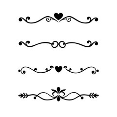 text dividers doodle set. Wedding decorative elements. Divider ornament, borders, floral, vintage line separators. Hand drawn vector illustration isolated on white background. Set page dividers.
