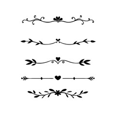 text dividers doodle set. Wedding decorative elements. Divider ornament, borders, floral, vintage line separators. Hand drawn vector illustration isolated on white background. Set page dividers.
