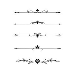 Obraz premium text dividers doodle set. Wedding decorative elements. Divider ornament, borders, floral, vintage line separators. Hand drawn vector illustration isolated on white background. Set page dividers. 