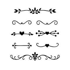 text dividers doodle set. Wedding decorative elements. Divider ornament, borders, floral, vintage line separators. Hand drawn vector illustration isolated on white background. Set page dividers.
