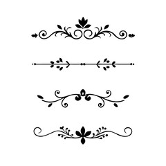 text dividers doodle set. Wedding decorative elements. Divider ornament, borders, floral, vintage line separators. Hand drawn vector illustration isolated on white background. Set page dividers.
