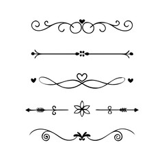 text dividers doodle set. Wedding decorative elements. Divider ornament, borders, floral, vintage line separators. Hand drawn vector illustration isolated on white background. Set page dividers.
