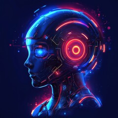 Profile view of a futuristic android female figure with glowing neon accents