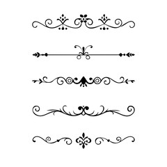 text dividers doodle set. Wedding decorative elements. Divider ornament, borders, floral, vintage line separators. Hand drawn vector illustration isolated on white background. Set page dividers.
