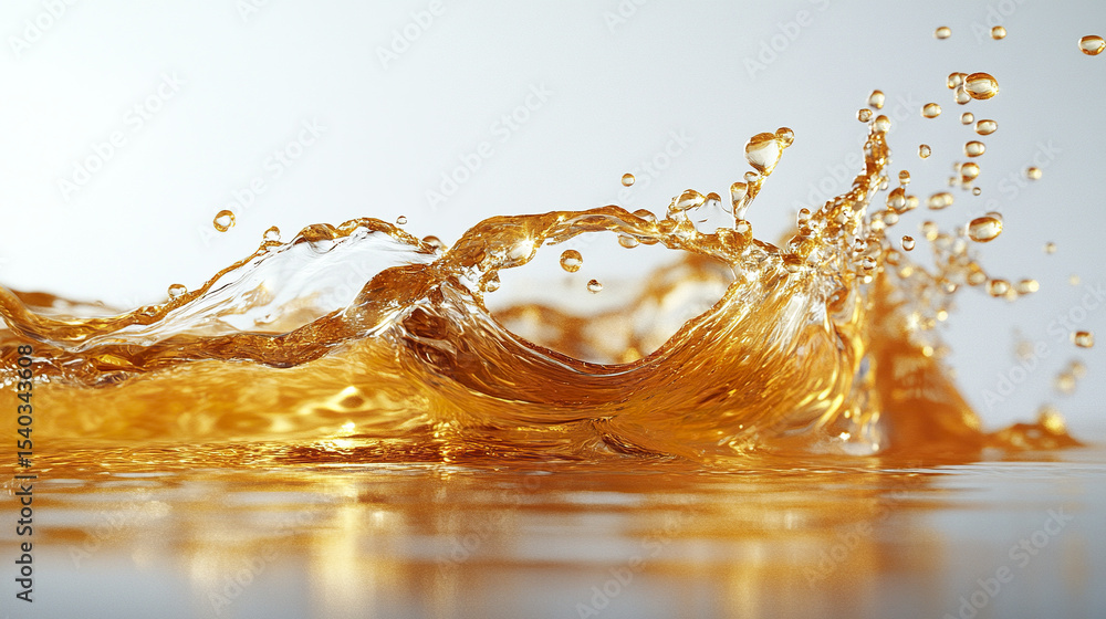 Poster golden stream of water splashes elegantly, creating dynamic droplets and waves