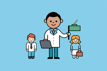 Cartoon illustration of a businessman with his family, showing love and fun