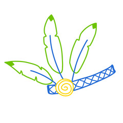 Native headdress with feathers, Indian decor, outline