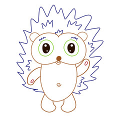 cute prickly hedgehog waving paw, colorful outline