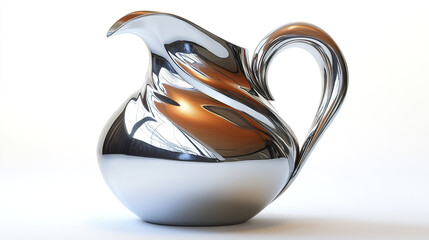 sleek elongated metal pitcher with angled spout, reflecting light beautifully