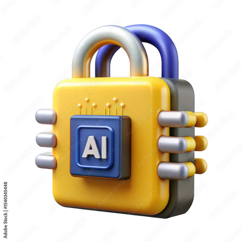 Poster 3d render of ai security lock isolated on transparent background
