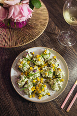 romantic dinner with flowers in the kitchen