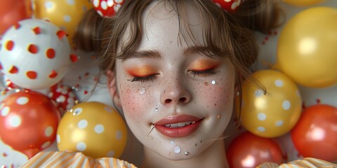 happy young woman with balloons