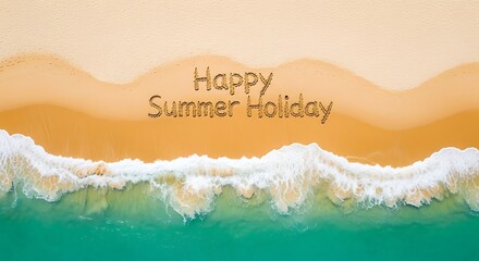 Obraz premium happy summer holiday greeting at sands beach 