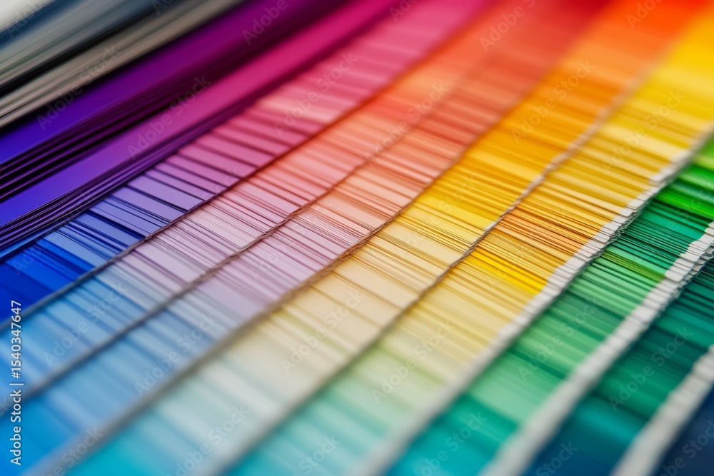 Poster a vibrant array of color swatches displaying a spectrum from purple to green, showcasing various sha