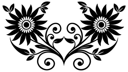 Vintage black and white floral design elements, perfect for seamless patterns, ornate illustrations, and decorative vector art with elegant swirls and leaf silhouettes