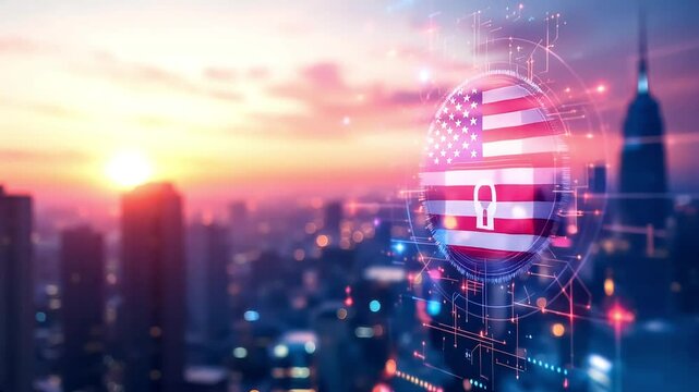 Usa cyber security digital lock network sunset - Powered by Adobe