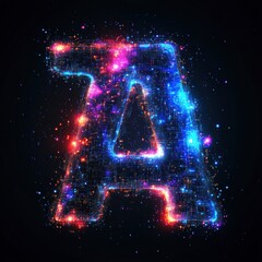 Glowing Letter A with Complex Circuitry and Starry Light in Dark Space