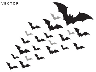 Halloween bat and bats silhouette, Bat icon, set of halloween bats vector illustration on a white background