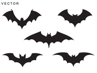 Halloween bat and bats silhouette, Bat icon, set of halloween bats vector illustration on a white background