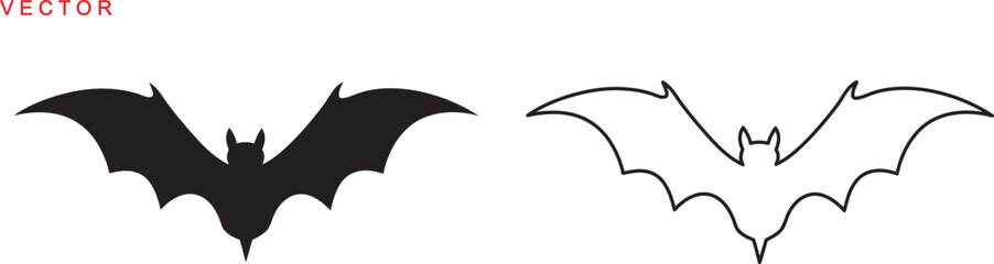 Halloween bat and bats silhouette, Bat icon, set of halloween bats vector illustration on a white background