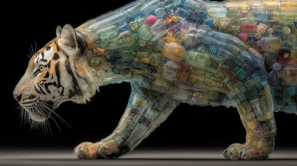 Medical Scan Style Plastic Debris Inside Tiger Stomach for Environmental Health Report