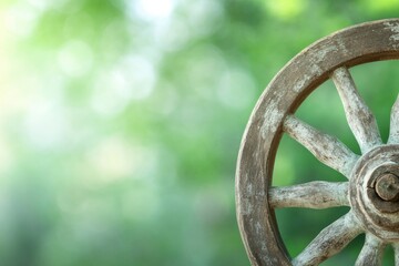 A wheel with a green, red, and yellow design., with ample copy space.