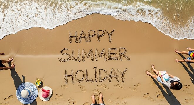 greeting summer holiday background at the beach sands