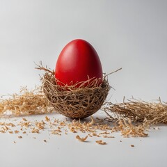 Fototapeta premium Red Christmas tree with red ornaments and fairy lights. Presents with red ribbons under the tree. Solid red background. Festive holiday decor. Perfect for a holiday ad or a festive showcase. See Less 