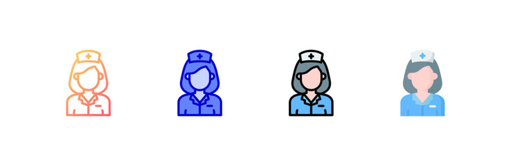 Nurse icon set multiple style collection