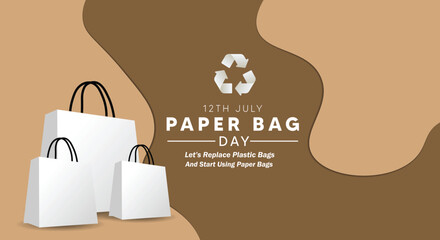 World Paper Bag Day July 12 reduce plastic waste vector poster