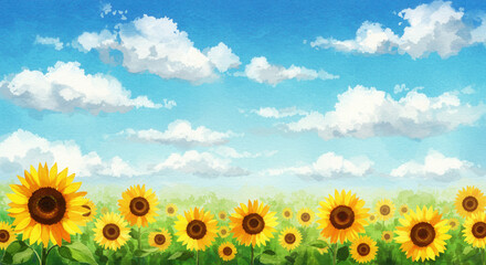 Fototapeta premium Sunflower field under a blue summer sky