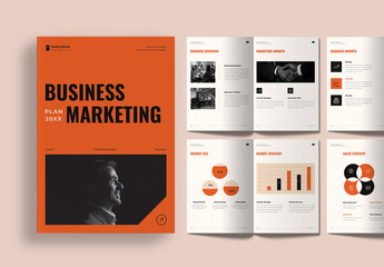 Business Marketing Strategy Plan Book Layout with Orange Accent